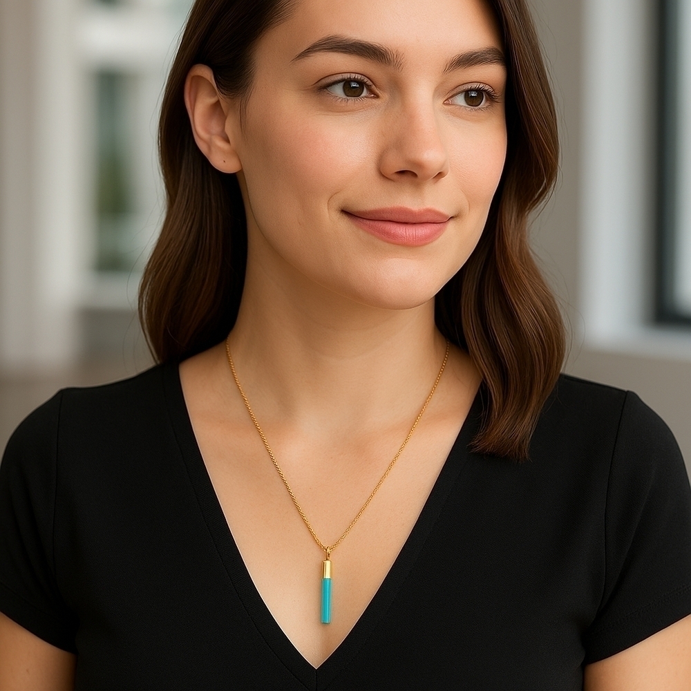 Marlyn Schiff Gold and Turquoise Pendant Bar Necklace - Picture 3 of 9